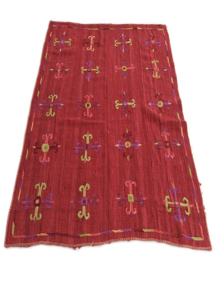 Detail image of  4' 4 x 5' 1  Hand Woven Kilim Suzani Wool Rug