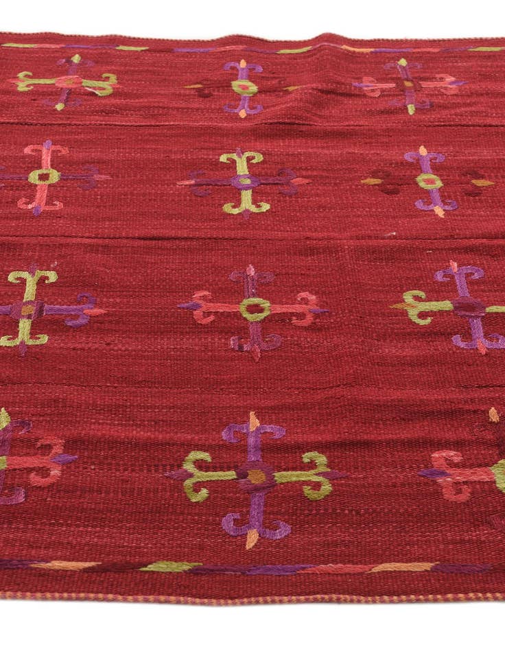 Detail image of  4' 4 x 5' 1  Hand Woven Kilim Suzani Wool Rug