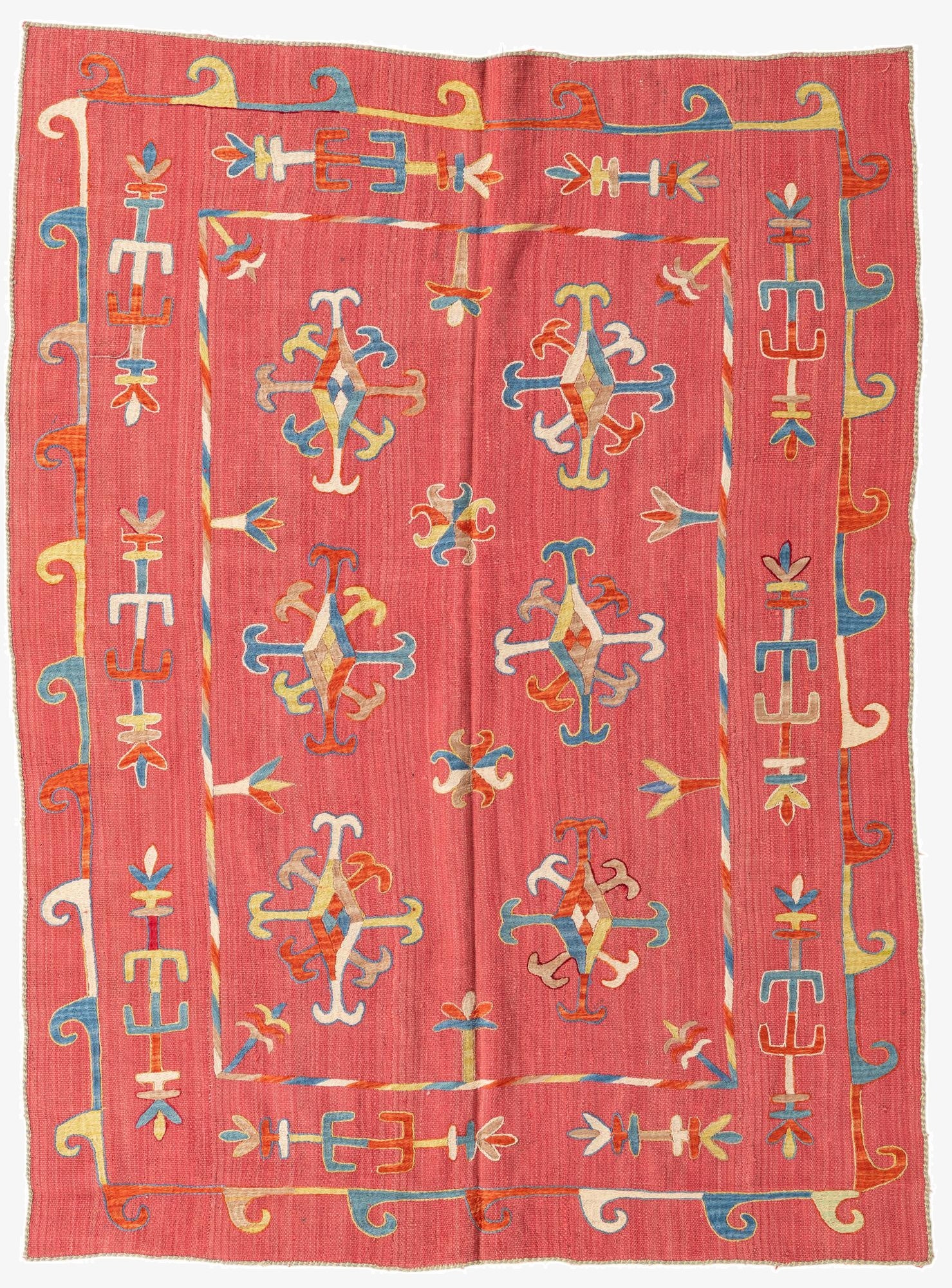  5' 5 x 7' 4  Hand Woven Kilim Suzani Wool Rug