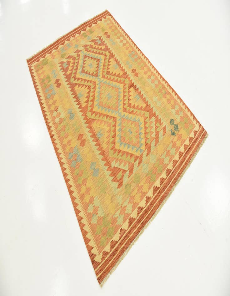 Detail image of  4' 2 x 5' 9  Hand Woven Kilim Waziri Wool Rug