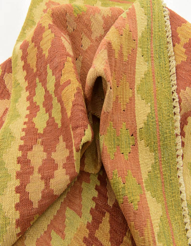 Detail image of  3' 2 x 5'  Hand Woven Kilim Waziri Wool Rug