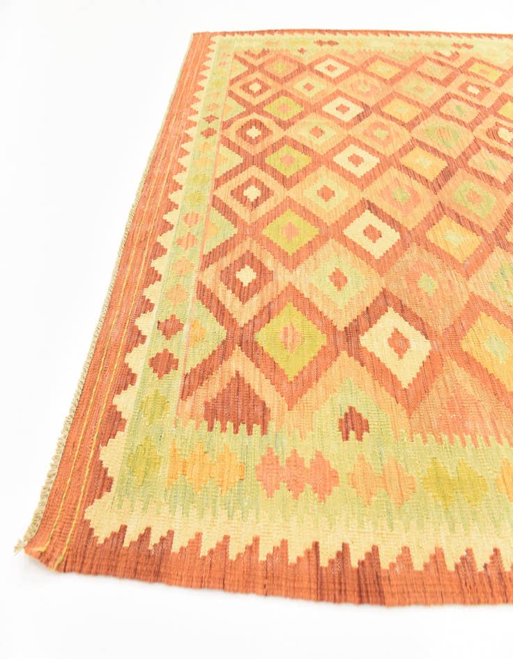 Detail image of  4' 10 x 6' 7  Hand Woven Kilim Waziri Wool Rug