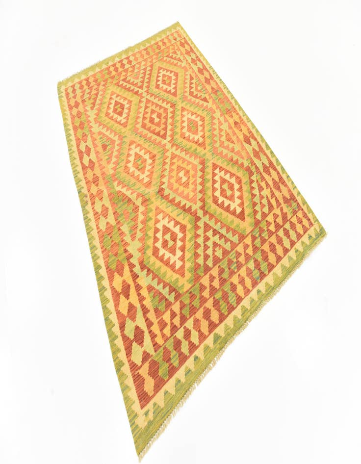 Detail image of  4' 3 x 5' 9  Hand Woven Kilim Waziri Wool Rug