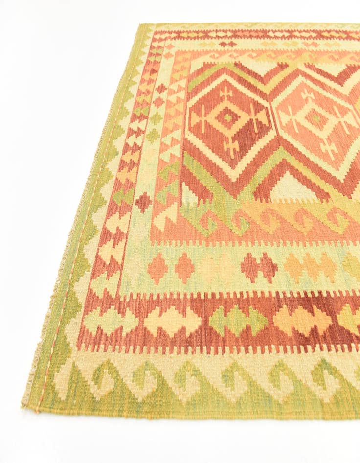 Detail image of  4' 9 x 6' 4  Hand Woven Kilim Waziri Wool Rug