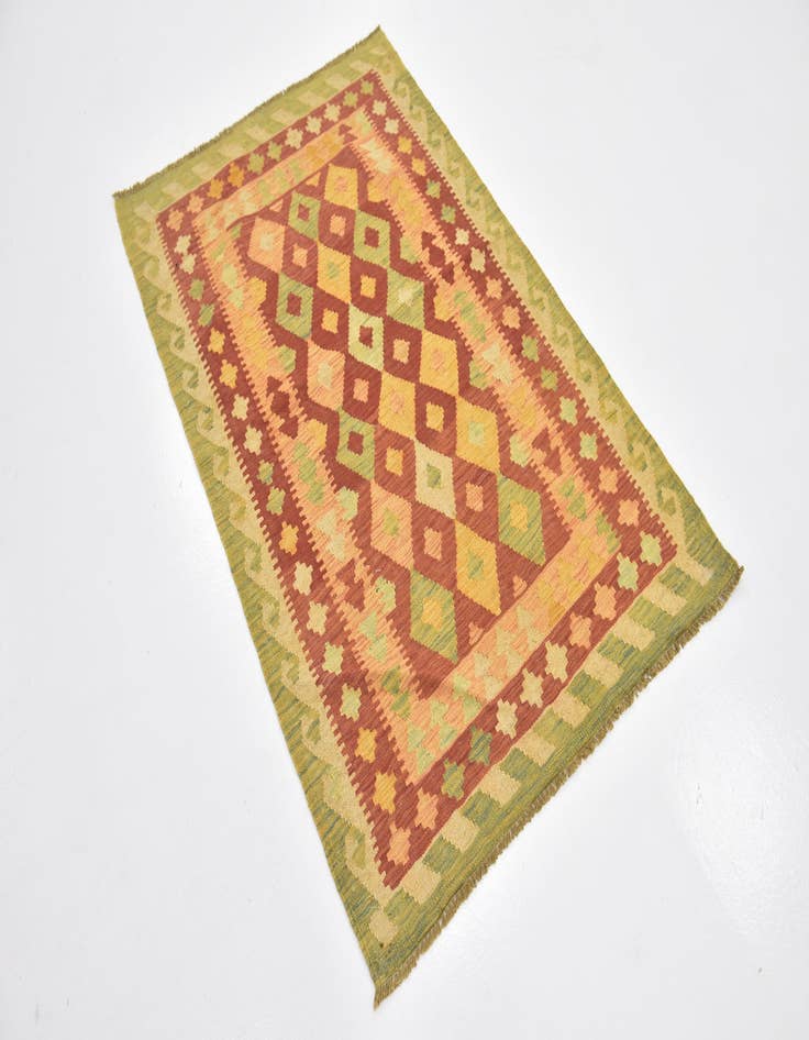 Detail image of  3' 2 x 4' 10  Hand Woven Kilim Waziri Wool Rug