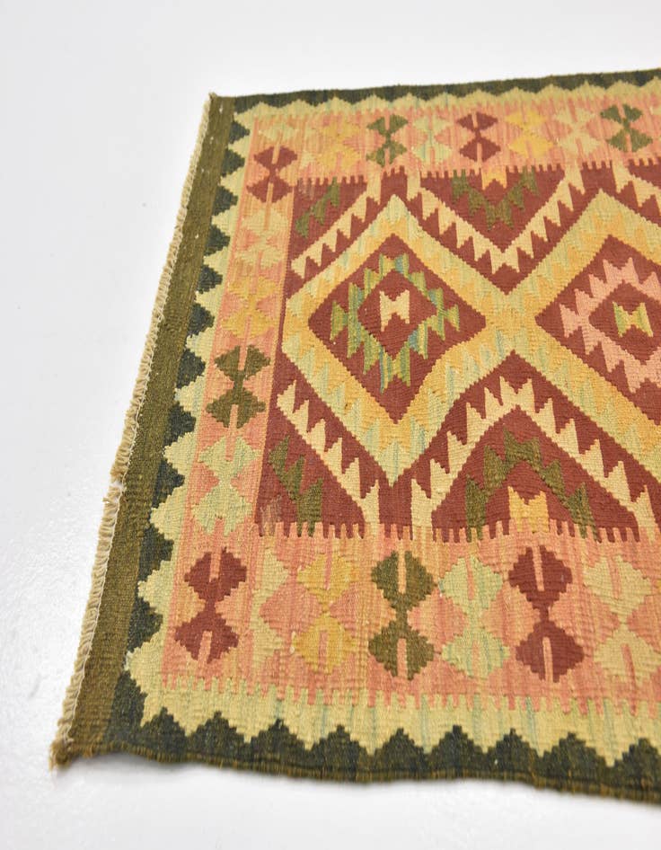Detail image of  2' 7 x 4' 4  Hand Woven Kilim Waziri Wool Rug
