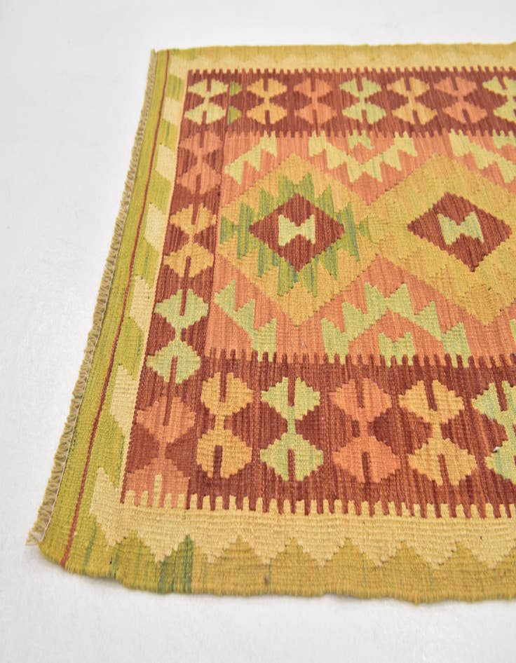 Detail image of  2' 6 x 4'  Hand Woven Kilim Waziri Wool Rug