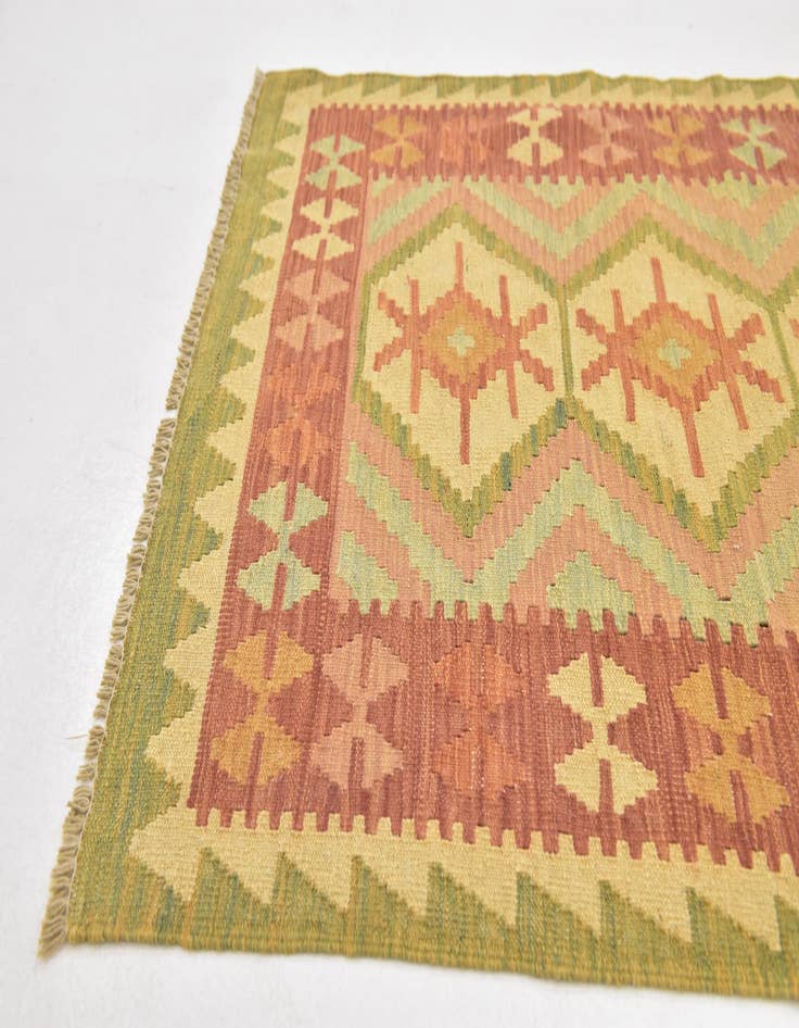 Detail image of  2' 6 x 4'  Hand Woven Kilim Waziri Wool Rug