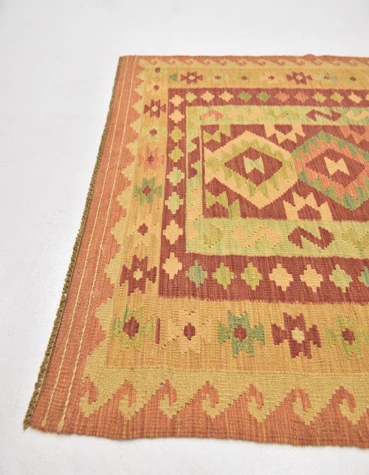 Detail image of  3' 4 x 4' 10  Hand Woven Kilim Waziri Wool Rug