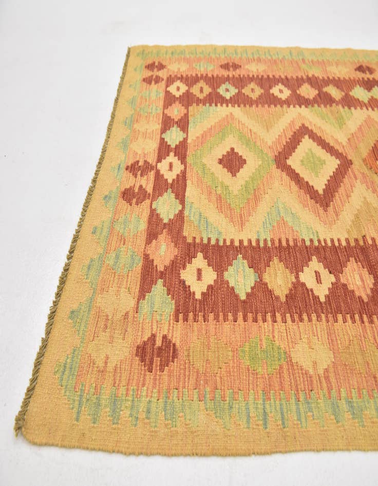 Detail image of  3' 4 x 5'  Hand Woven Kilim Waziri Wool Rug