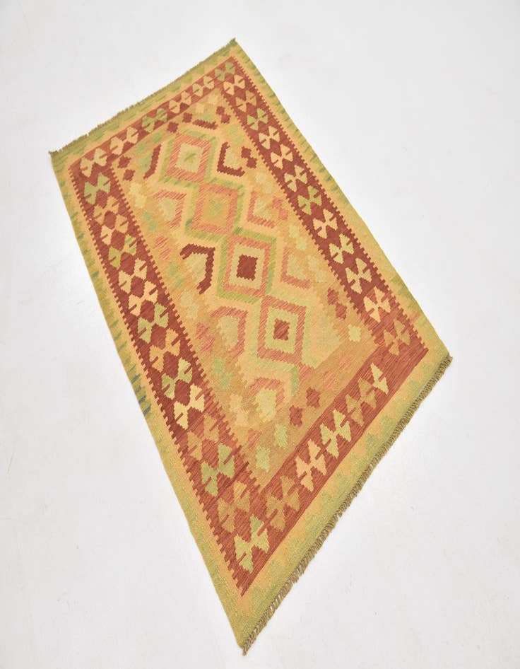 Detail image of  3' 5 x 5'  Hand Woven Kilim Waziri Wool Rug