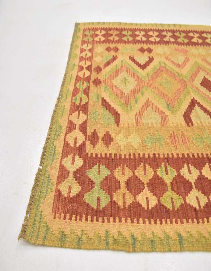 Detail image of  3' 5 x 5'  Hand Woven Kilim Waziri Wool Rug
