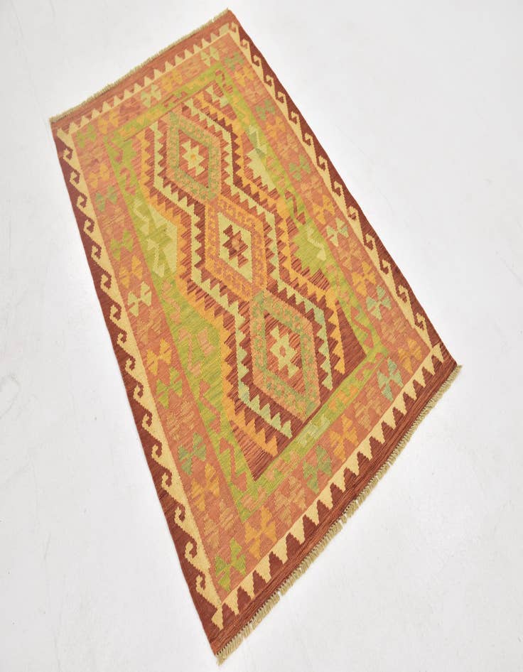 Detail image of  3' 2 x 4' 9  Hand Woven Kilim Waziri Wool Rug