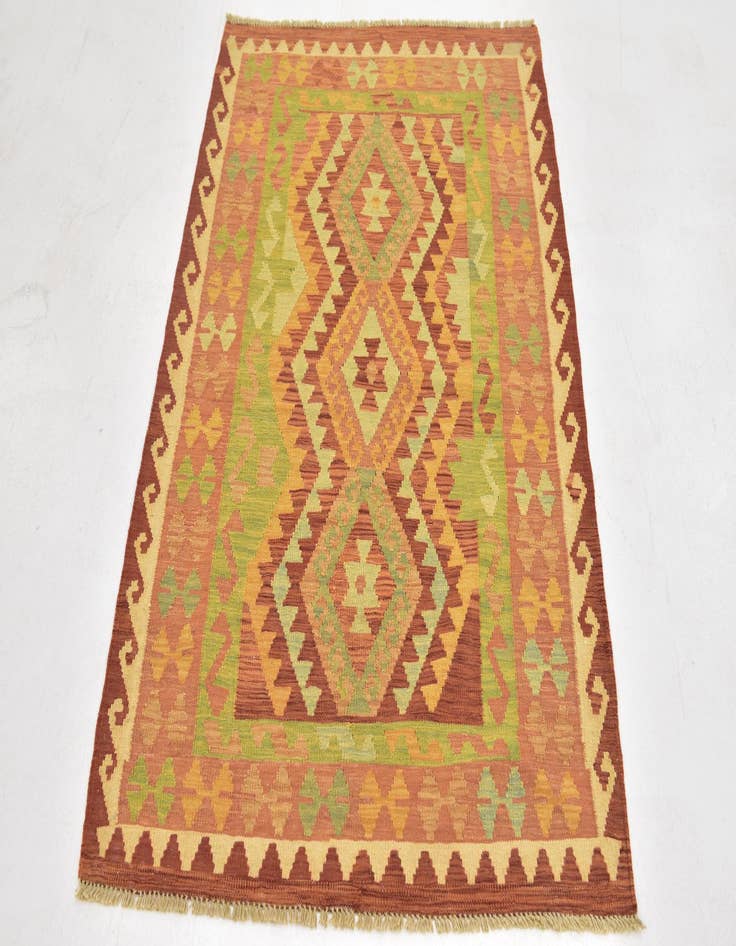 Detail image of  3' 2 x 4' 9  Hand Woven Kilim Waziri Wool Rug