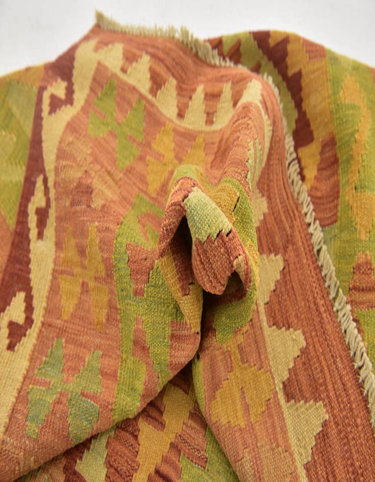 Detail image of  3' 2 x 4' 9  Hand Woven Kilim Waziri Wool Rug