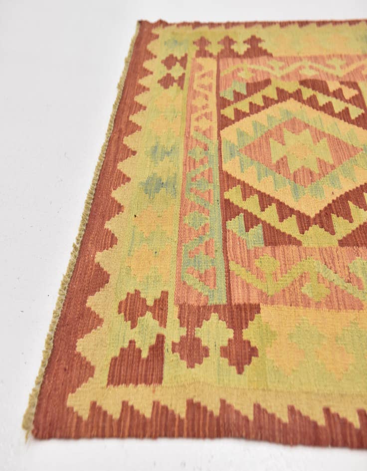 Detail image of  3' 4 x 5' 2  Hand Woven Kilim Waziri Wool Rug