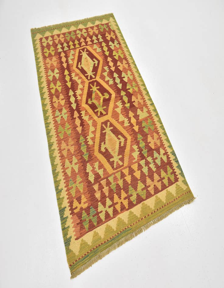 Detail image of  3' 2 x 4' 10  Hand Woven Kilim Waziri Wool Rug