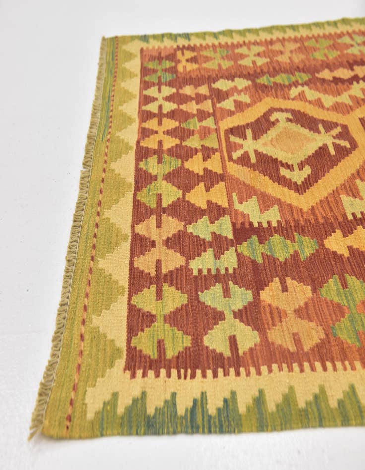 Detail image of  3' 2 x 4' 10  Hand Woven Kilim Waziri Wool Rug