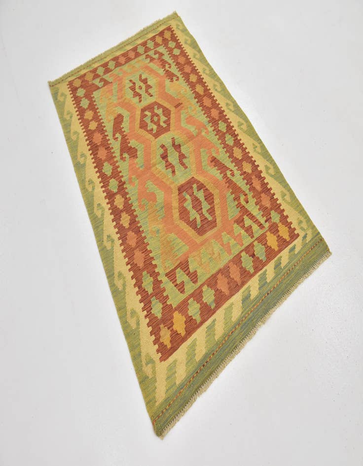 Detail image of  3' 2 x 4' 10  Hand Woven Kilim Waziri Wool Rug