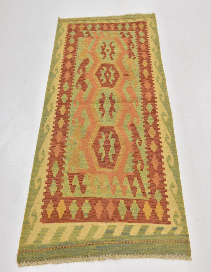 Detail image of  3' 2 x 4' 10  Hand Woven Kilim Waziri Wool Rug