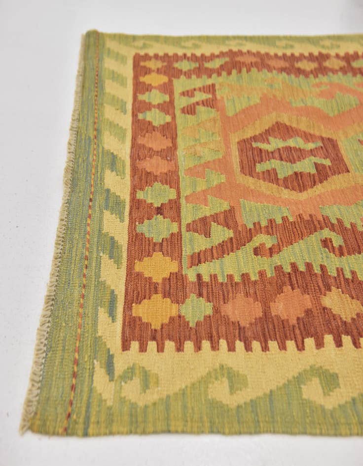 Detail image of  3' 2 x 4' 10  Hand Woven Kilim Waziri Wool Rug