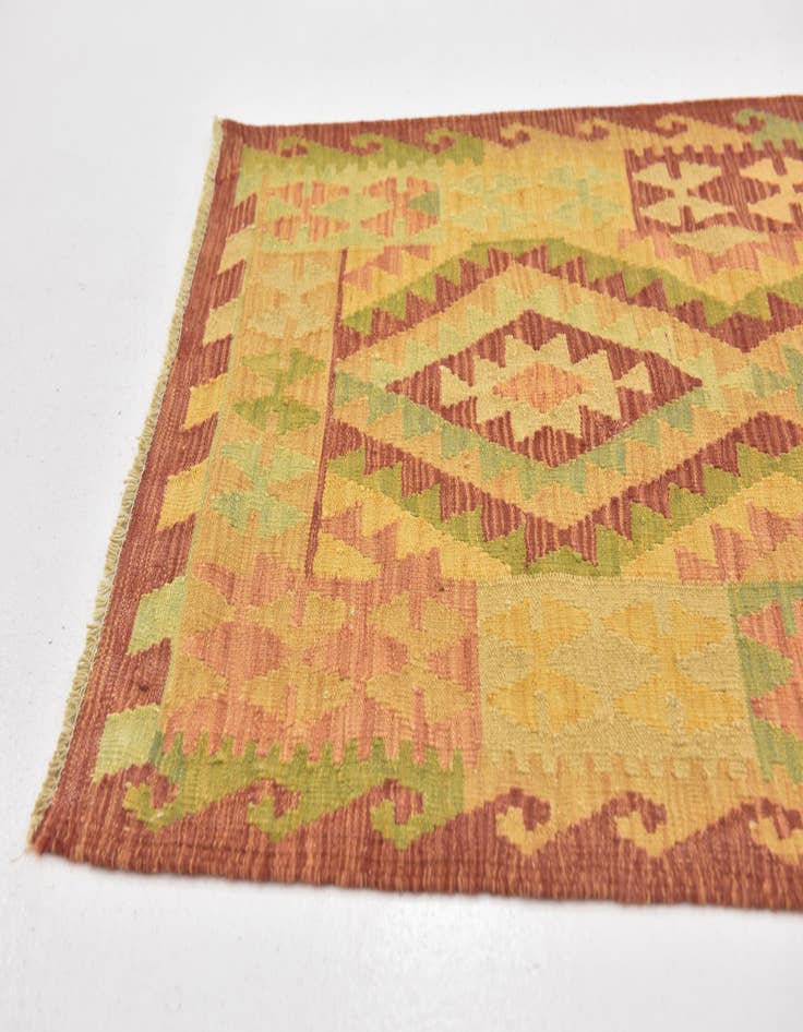 Detail image of  2' 8 x 4' 4  Hand Woven Kilim Waziri Wool Rug