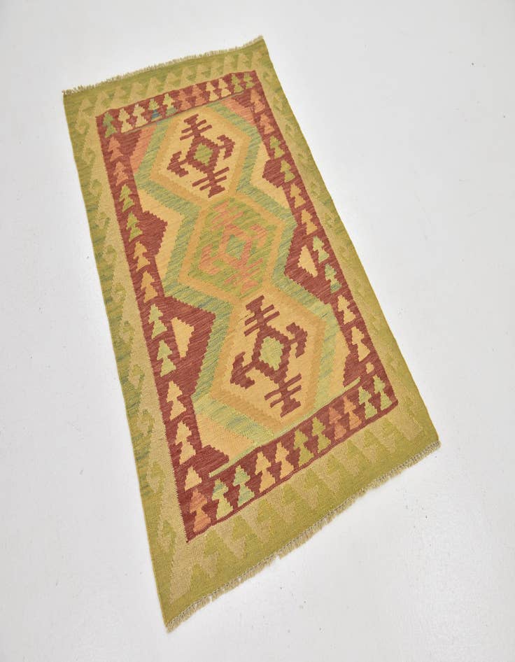 Detail image of  2' 10 x 4' 3  Hand Woven Kilim Waziri Wool Rug