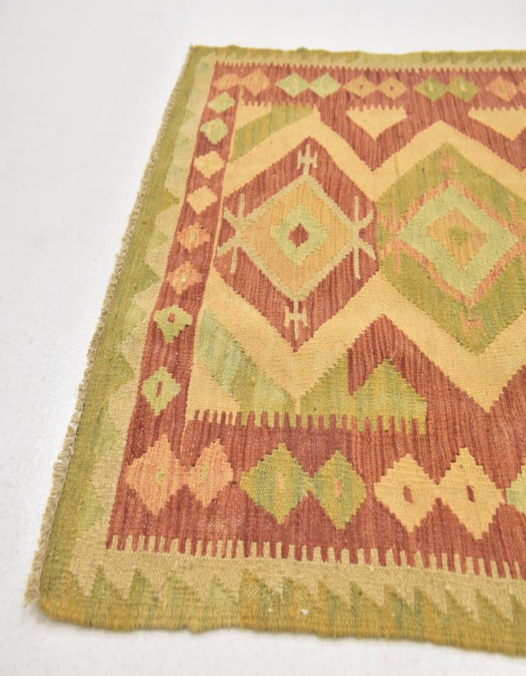 Detail image of  2' 10 x 4' 2  Hand Woven Kilim Waziri Wool Rug