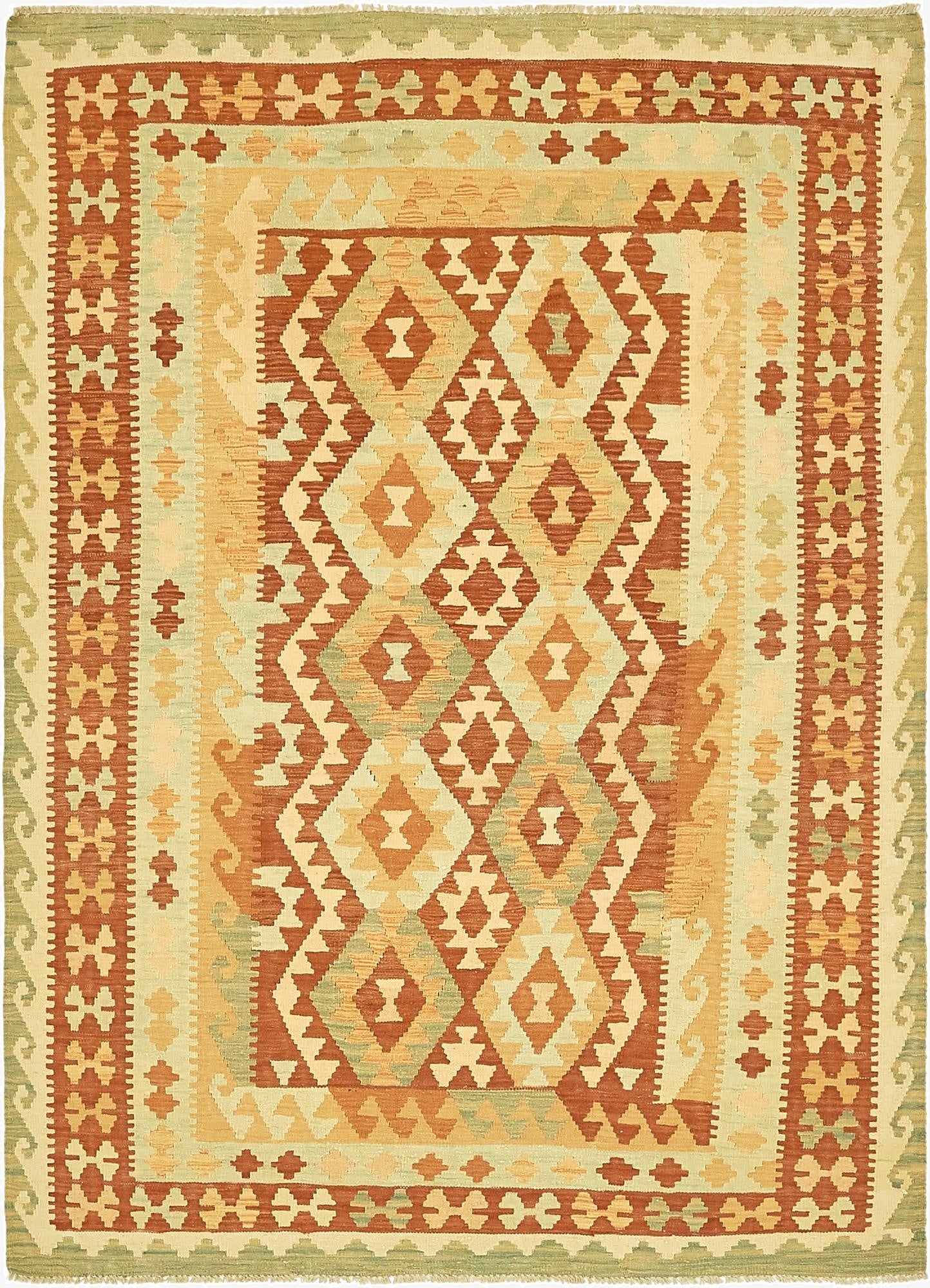  4' 8 x 6' 6  Hand Woven Kilim Waziri Wool Rug