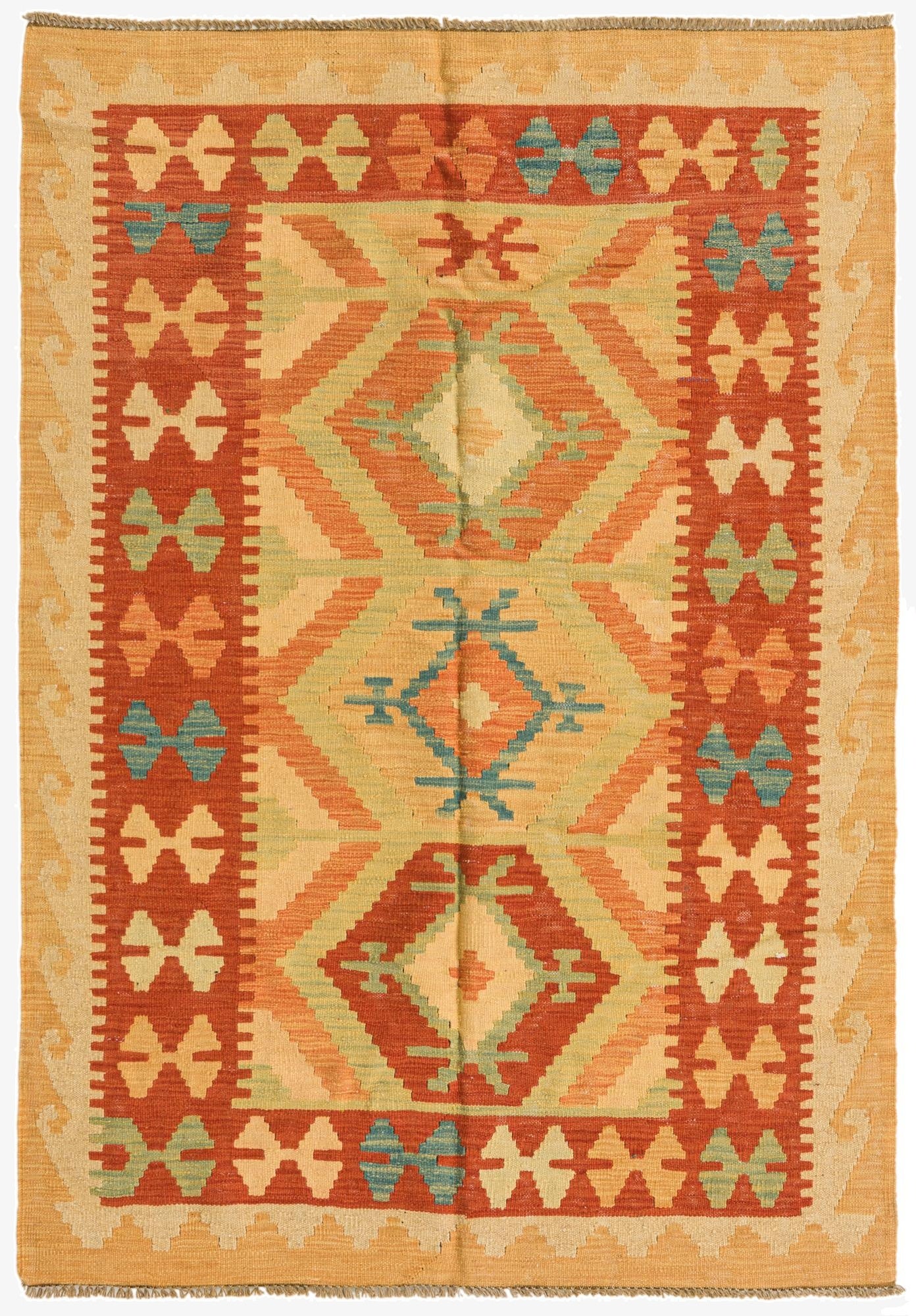  3' 2 x 5'  Hand Woven Kilim Waziri Wool Rug