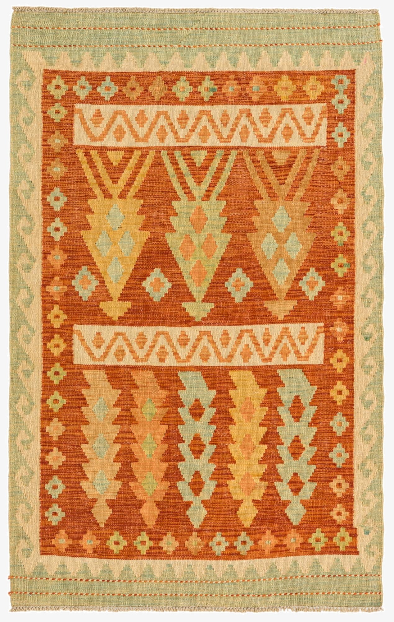  3' 2 x 5'  Hand Woven Kilim Waziri Wool Rug