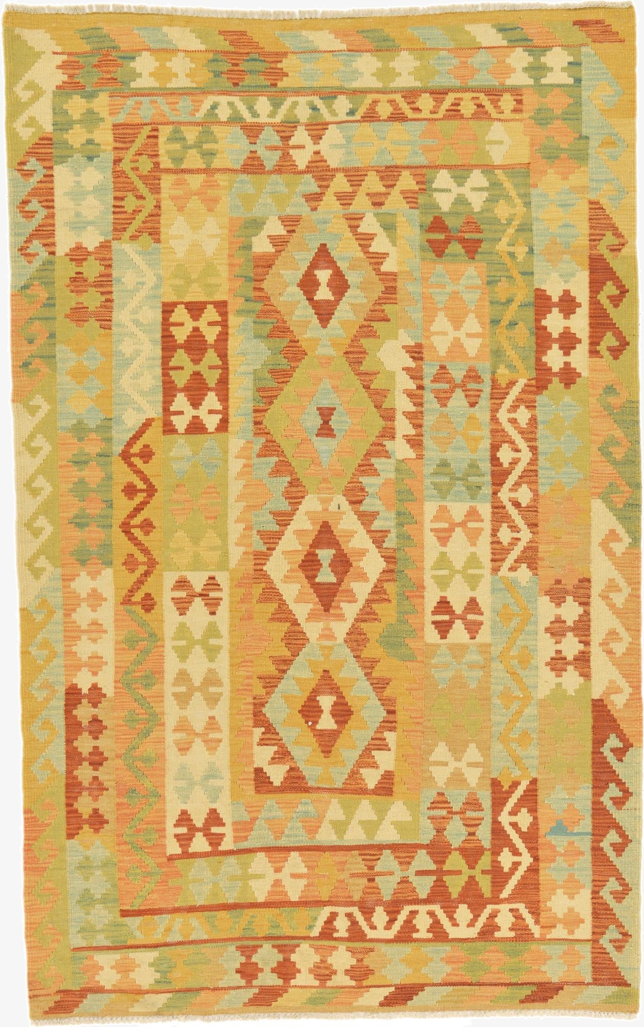  3' 11 x 6' 3  Hand Woven Kilim Waziri Wool Rug