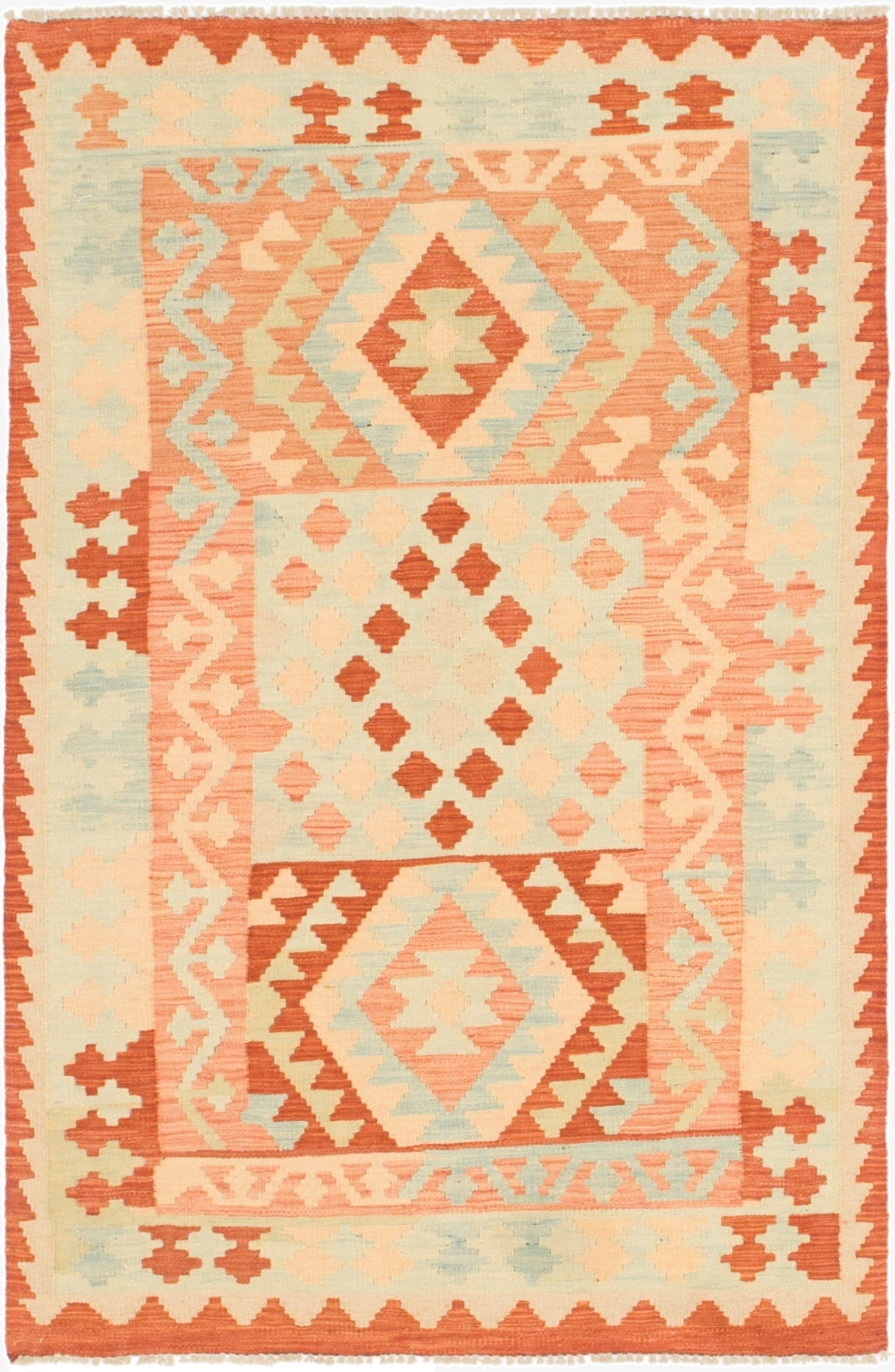  3' 4 x 5' 2  Hand Woven Kilim Waziri Wool Rug