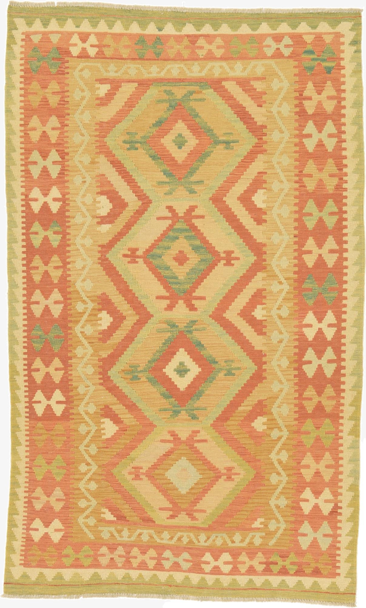  3' 9 x 6' 3  Hand Woven Kilim Waziri Wool Rug