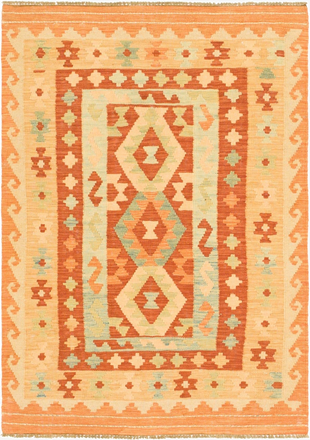  3' 4 x 4' 10  Hand Woven Kilim Waziri Wool Rug
