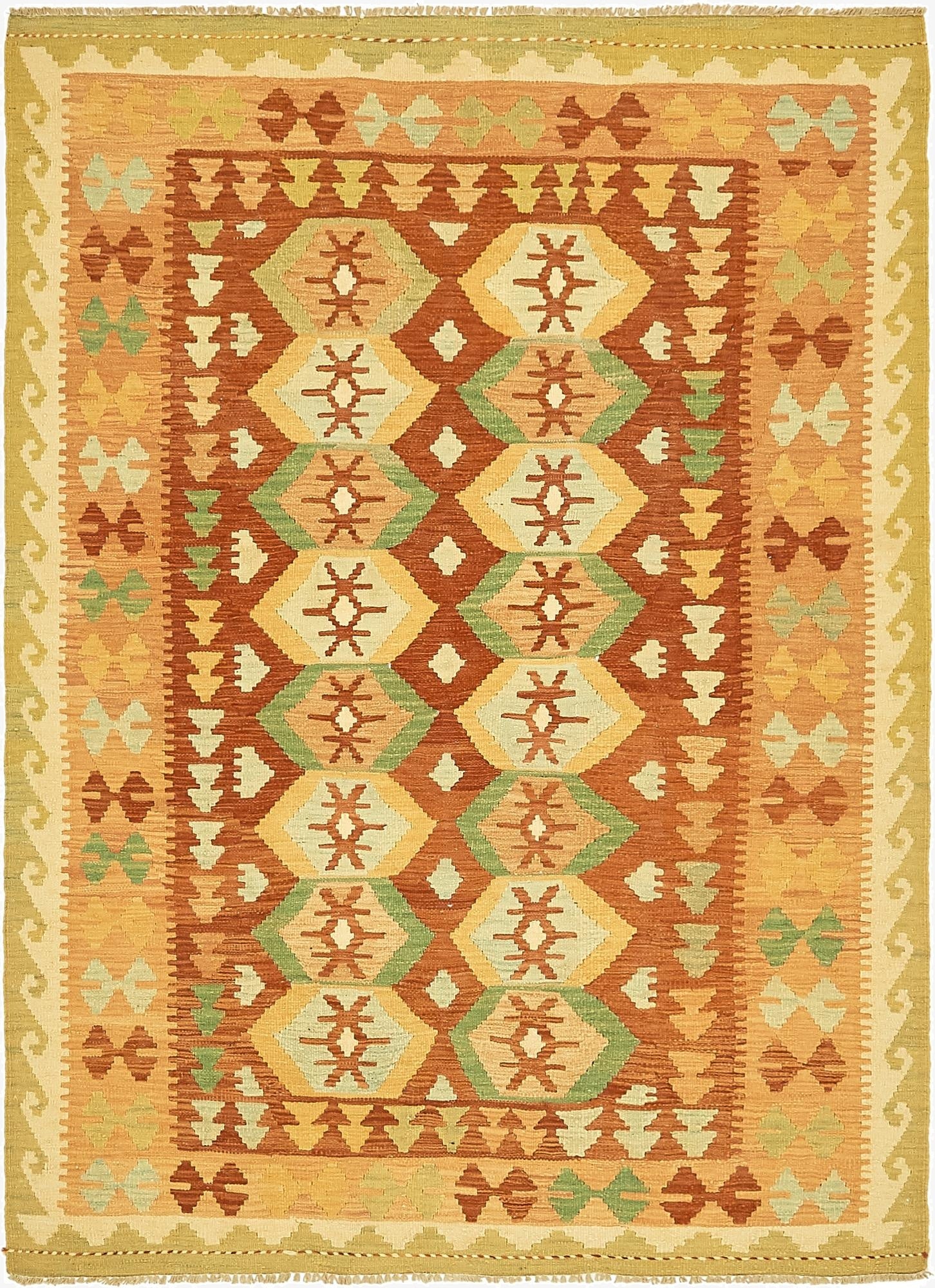  4' 9 x 6' 5  Hand Woven Kilim Waziri Wool Rug