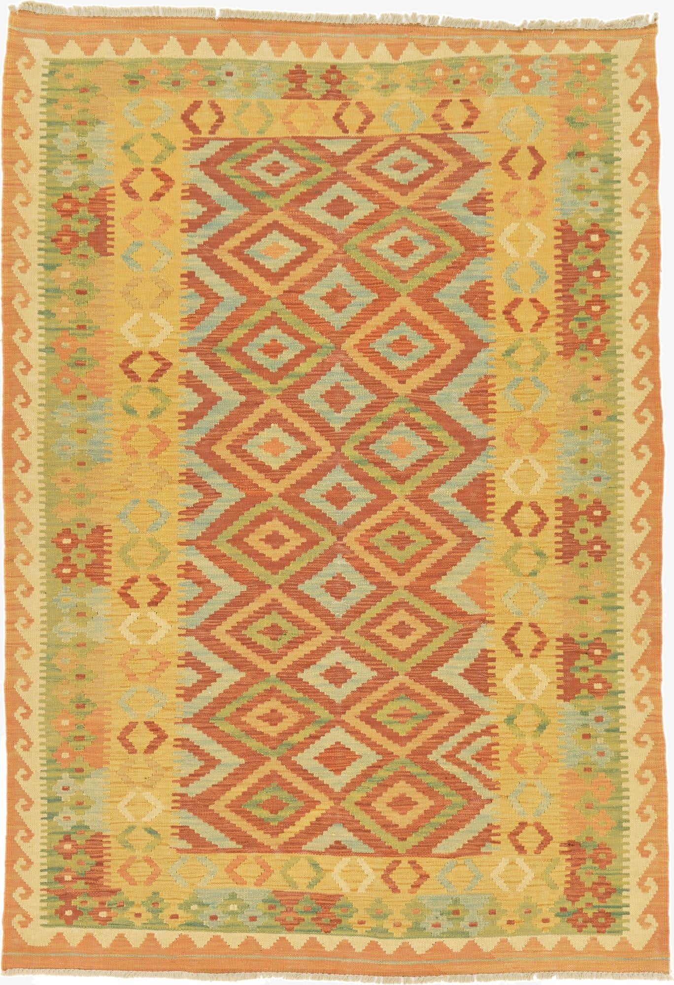  4' x 5' 9  Hand Woven Kilim Waziri Wool Rug