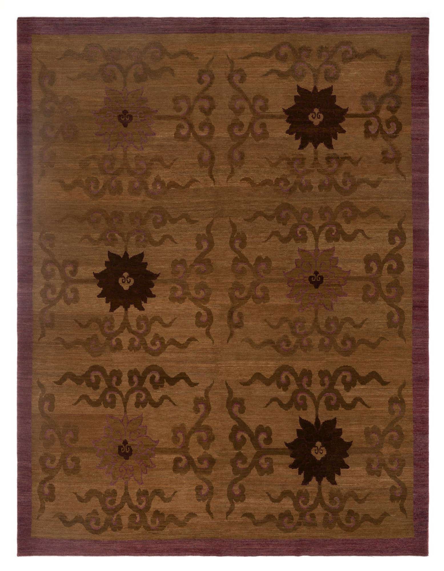 A rectangular 8x10 Kooches Yardo Persian rug in shades of red and brown, featuring intricate floral and vine patterns.