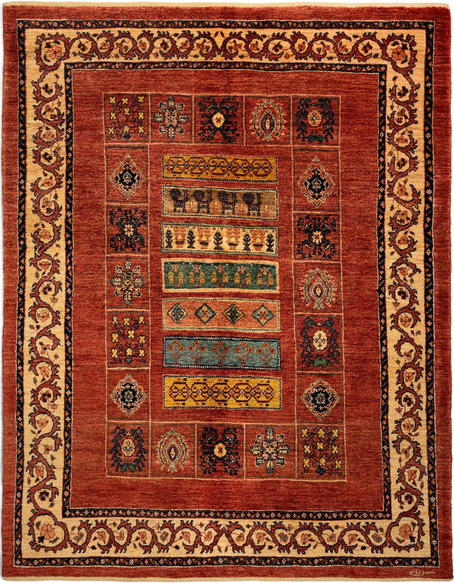 A 4x6 rectangular Rugs.com Luribaft Persian rug with a rich red field and an intricate multi-color border.