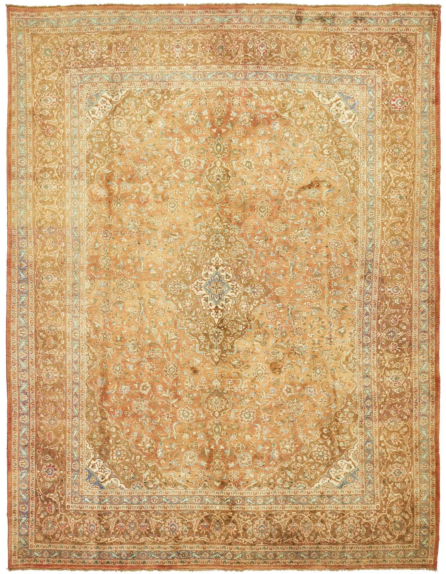 A 10x13 rectangular red Persian rug with an intricate traditional medallion pattern and ornate border.
