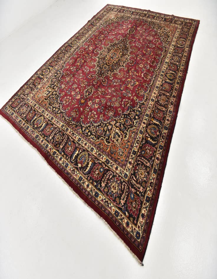 Detail image of  9' 8 x 12' 6  Hand Knotted Mashad Persian Wool Rug