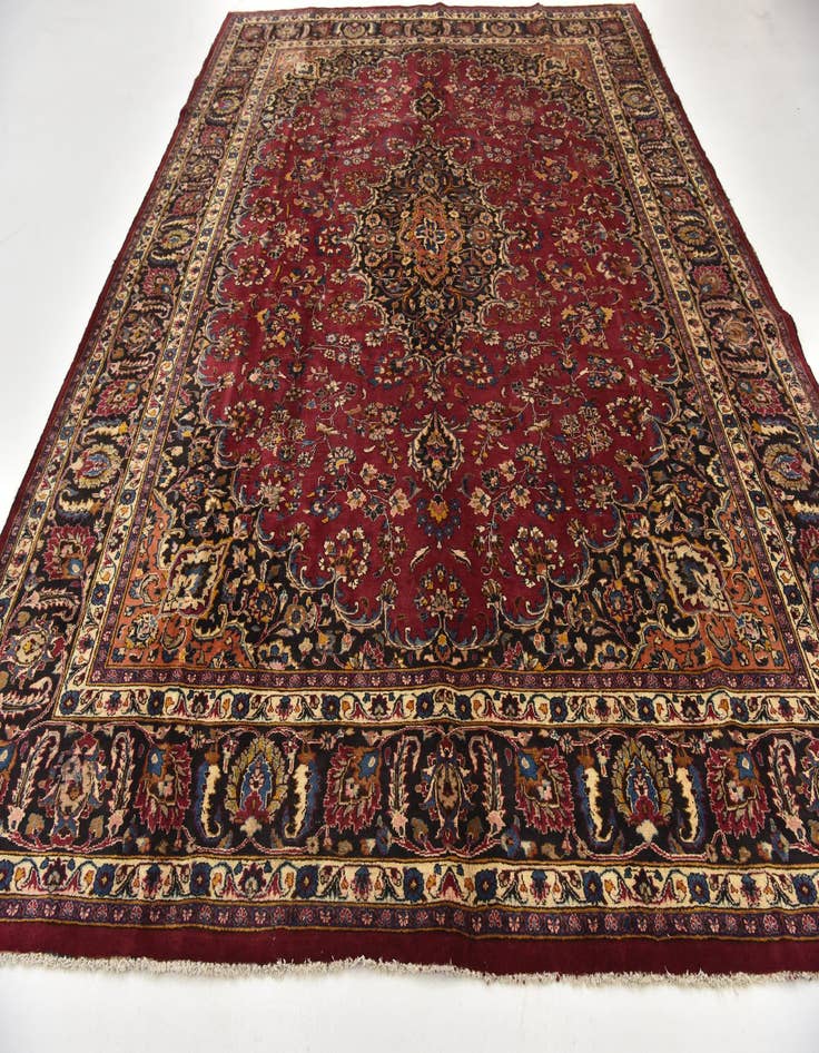 Detail image of  9' 8 x 12' 6  Hand Knotted Mashad Persian Wool Rug