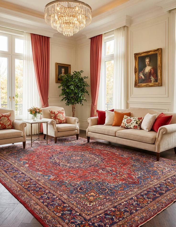 Detail image of  9' 6 x 12' 5  Hand Knotted Mashad Persian Wool Rug