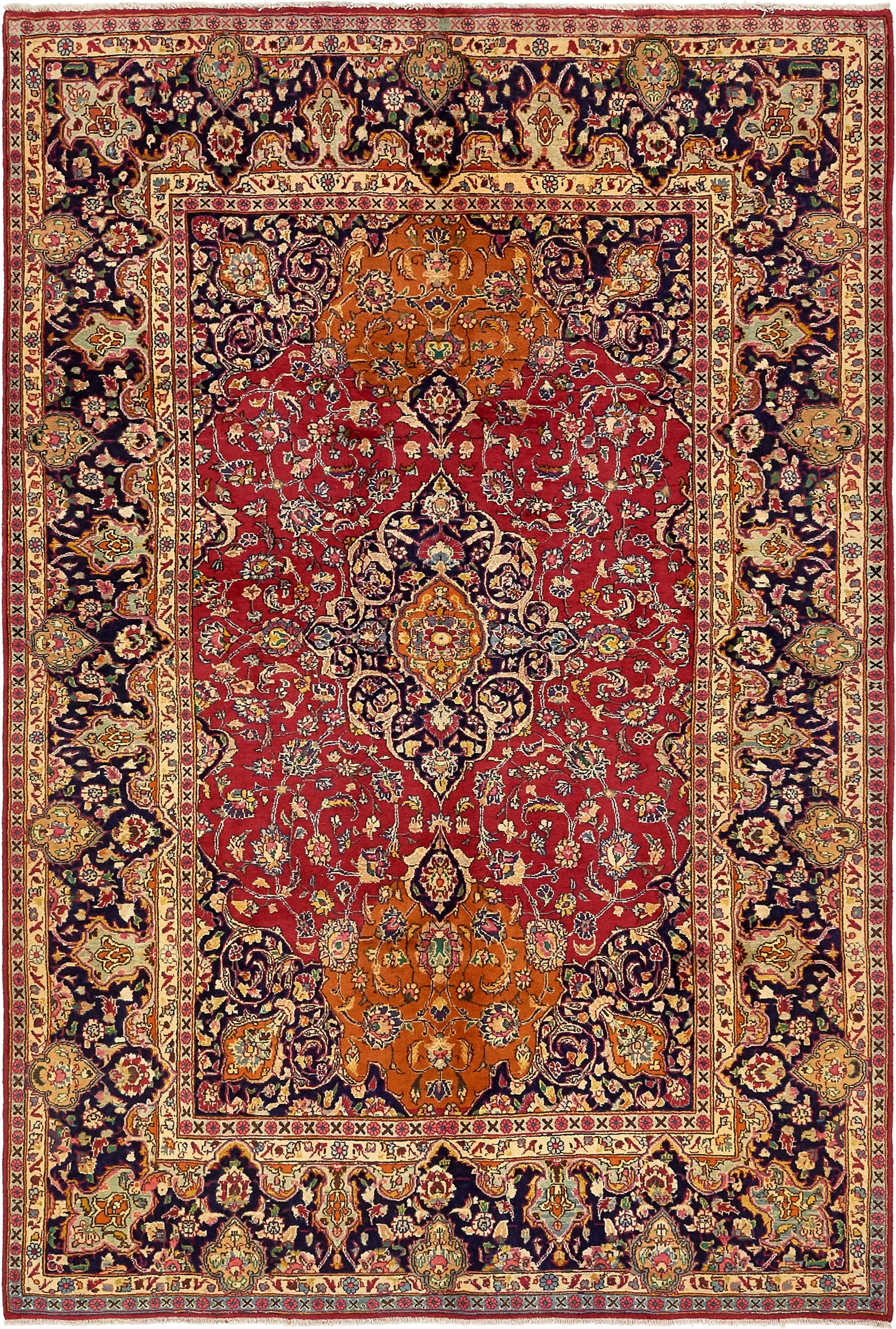  6' 5 x 9' 6  Hand Knotted Mashad Persian Wool Rug