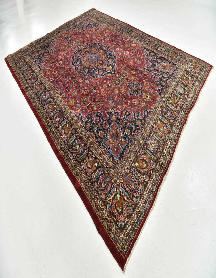 Detail image of  9' 9 x 13' 2  Hand Knotted Mashad Persian Wool Rug