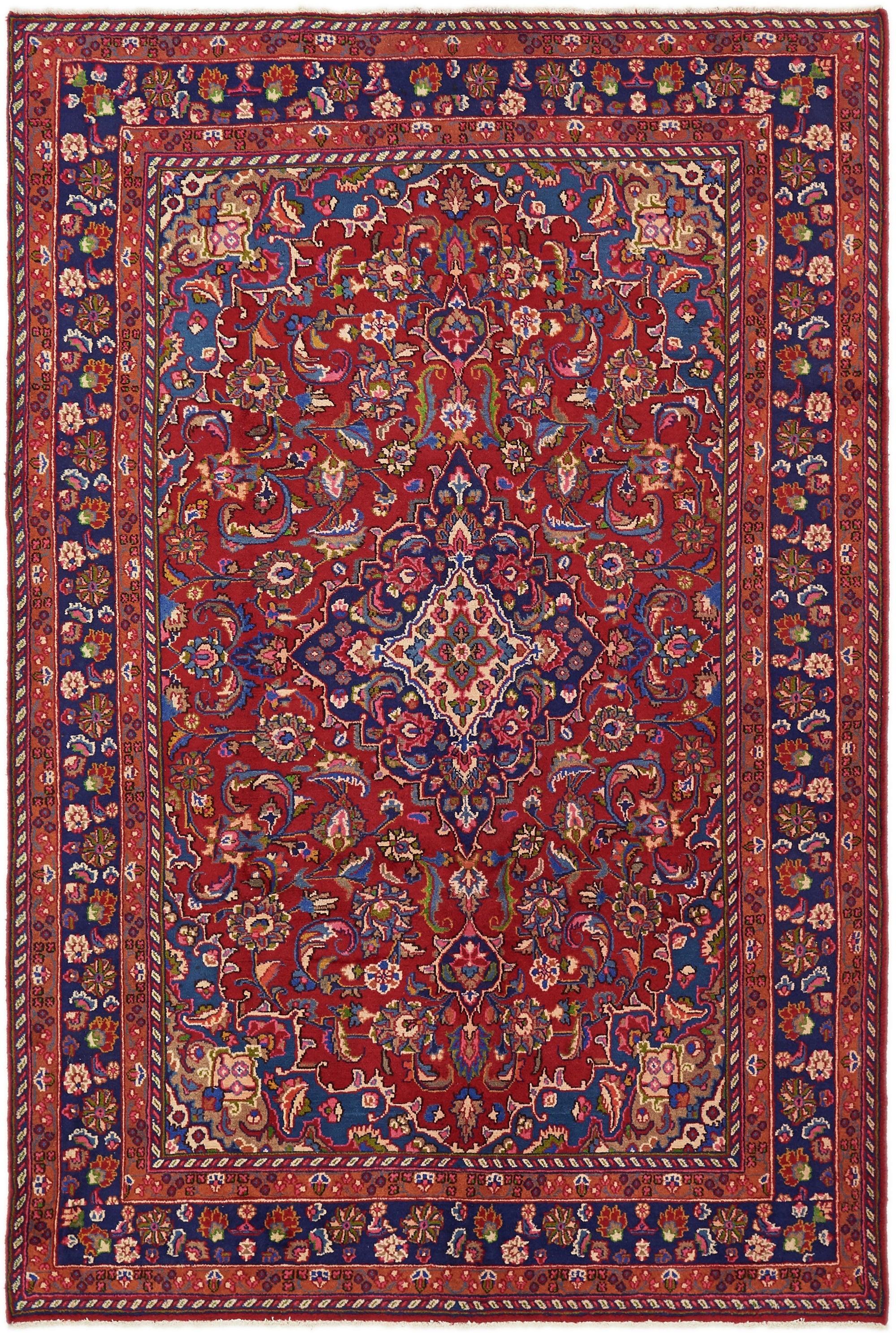  6' 3 x 9' 4  Hand Knotted Mashad Persian Wool Rug