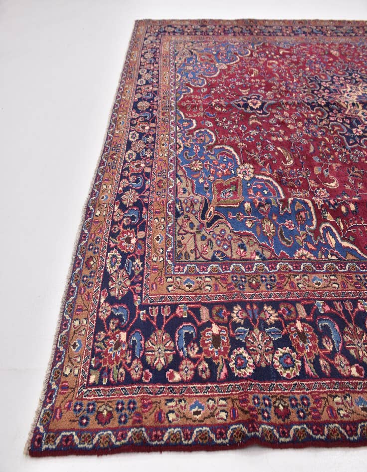 Detail image of  9' 9 x 12' 7  Hand Knotted Mashad Persian Wool Rug
