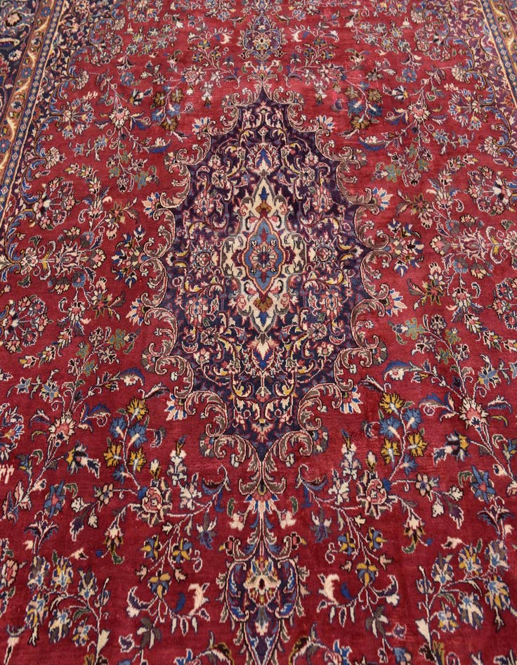 Detail image of  9' 6 x 13'  Hand Knotted Mashad Persian Wool Rug