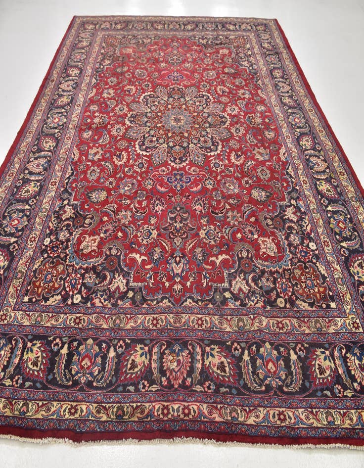 Detail image of  9' 8 x 13'  Hand Knotted Mashad Persian Wool Rug