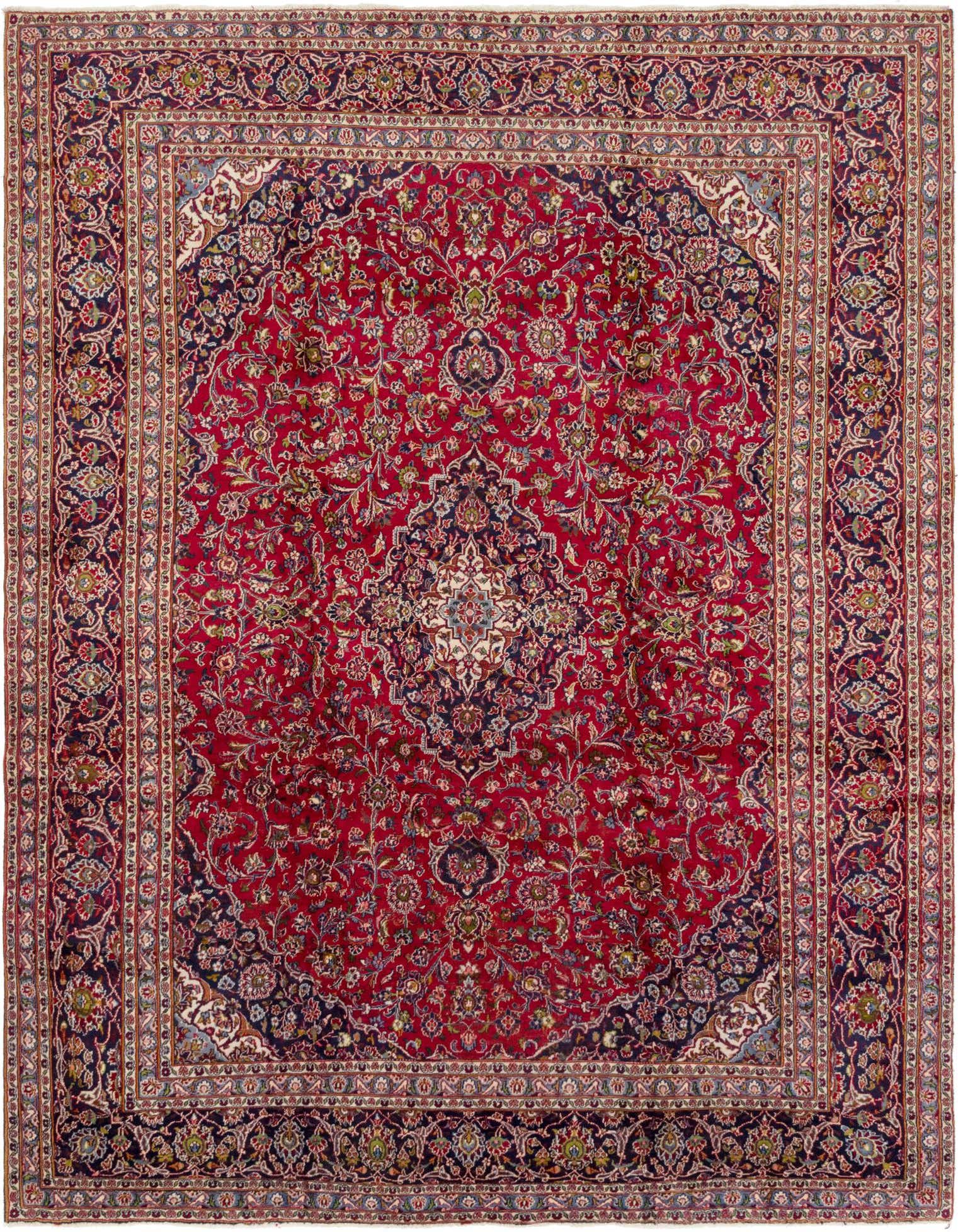 A 10x12 rectangular red Persian rug featuring a traditional medallion pattern and intricate floral motifs.